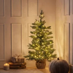 Albero Alpino con base Juta in finto pino, 90 cm, 180 miniled integrati bianco caldo