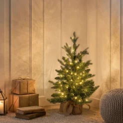 Albero Alpino con base Juta in finto pino, 60 cm, 90 miniled integrati bianco caldo