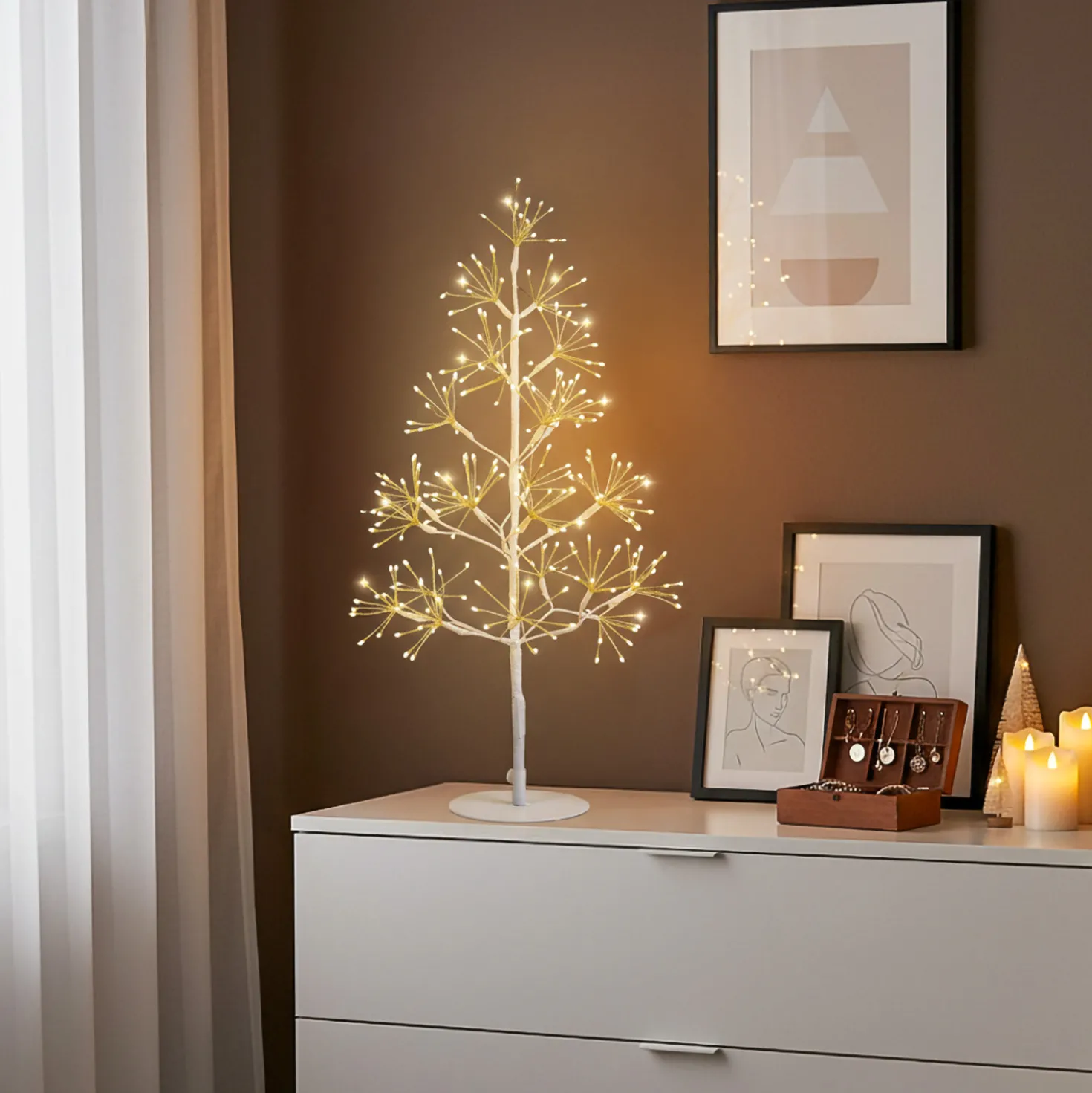 Albero Bianco RICCO h 0,60 m, 250 microled bianco caldo, uso interno