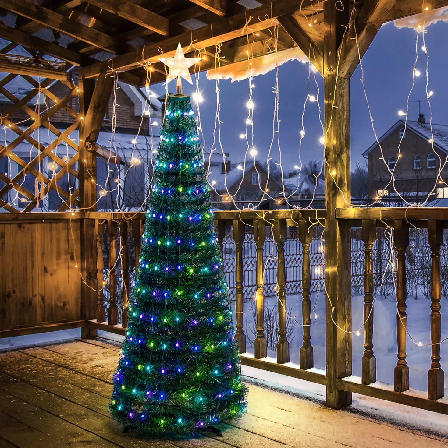 Albero conico ripiegabile h. 150 cm, Gocce di Luce RGB