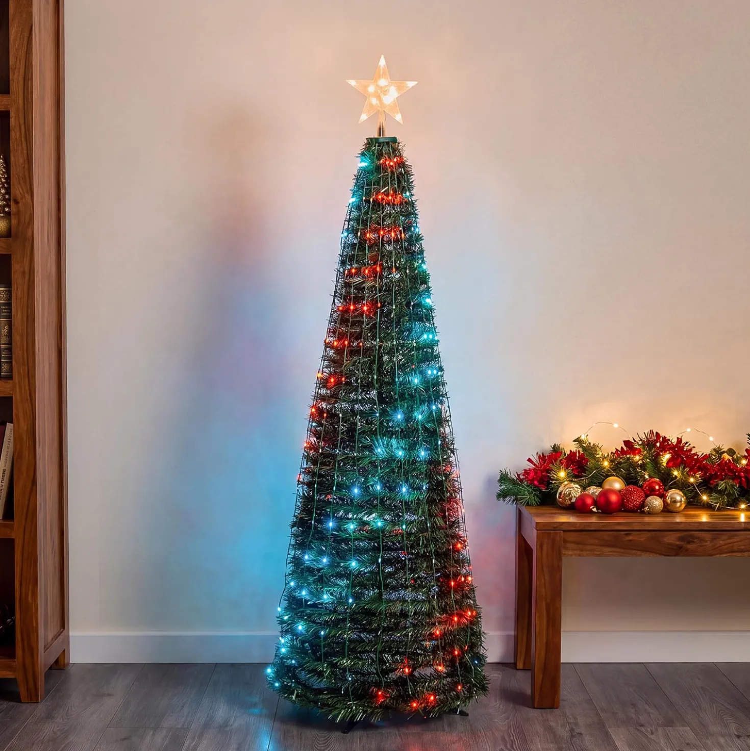 Albero conico ripiegabile h. 180 cm, Gocce di Luce led RGB