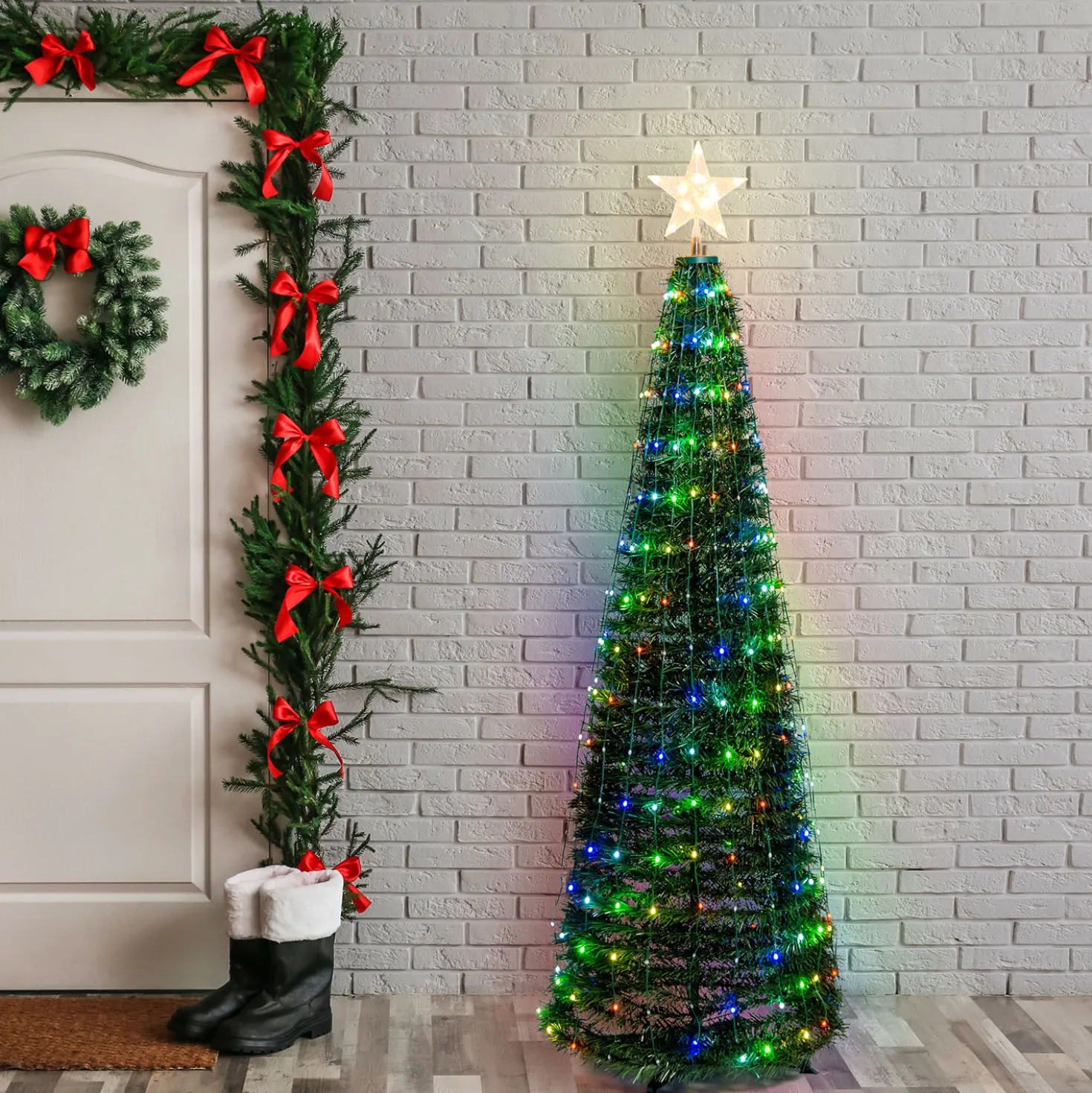 Albero conico ripiegabile h. 180 cm, Gocce di Luce led RGB