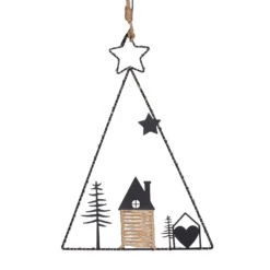 Albero di Natale a batteria da appendere, h 41 cm, metallo nero e MicroLED bianco caldo