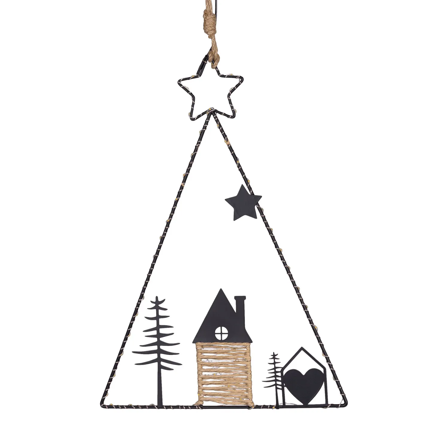 Albero di Natale a batteria da appendere, h 41 cm, metallo nero e MicroLED bianco caldo