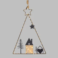 Albero di Natale a batteria da appendere, h 41 cm, metallo nero e MicroLED bianco caldo