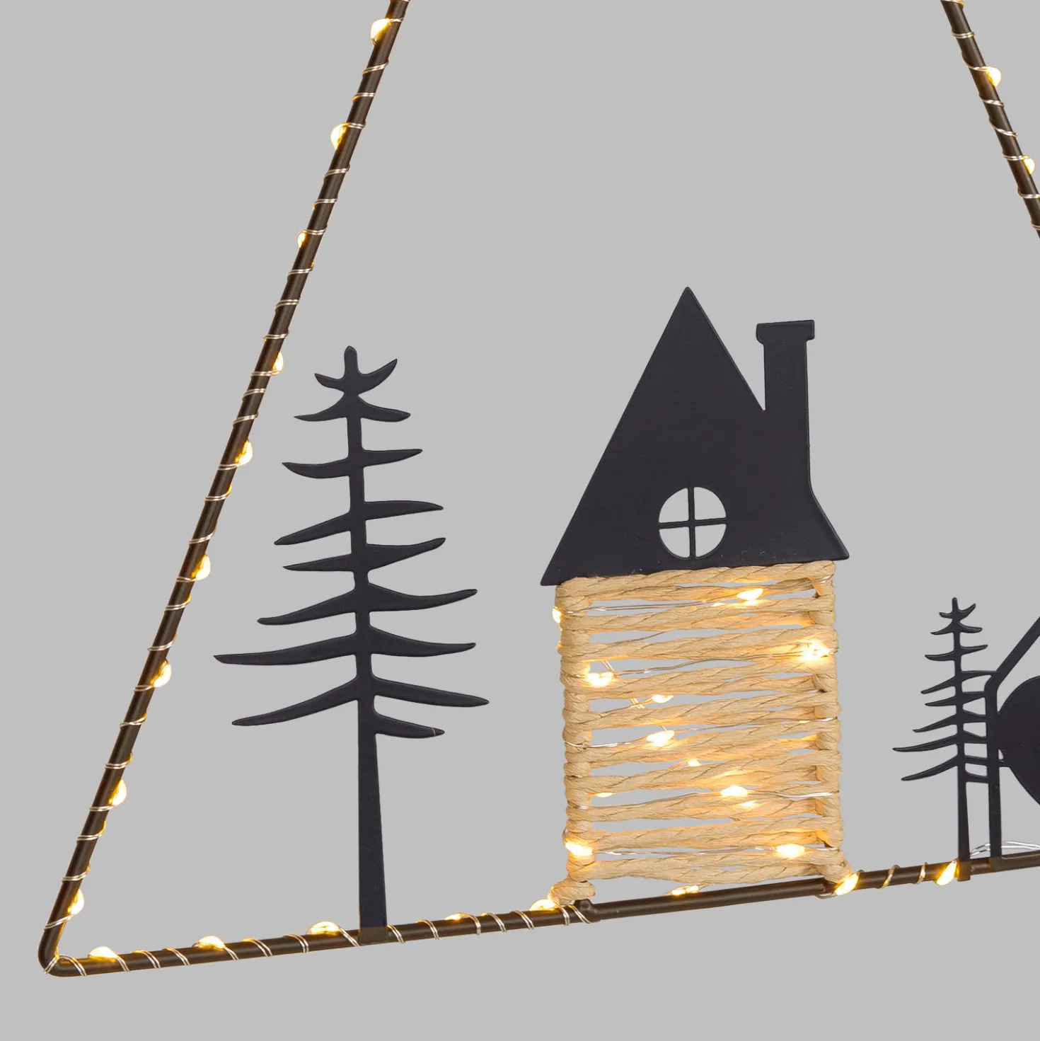 Albero di Natale a batteria da appendere, h 41 cm, metallo nero e MicroLED bianco caldo