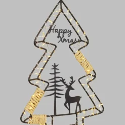 Albero di Natale con base da appoggio, h 35 cm, metallo nero e MicroLED bianco caldo