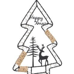 Albero di Natale con base da appoggio, h 35 cm, metallo nero e MicroLED bianco caldo