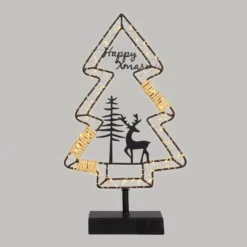Albero di Natale con base da appoggio, h 35 cm, metallo nero e MicroLED bianco caldo
