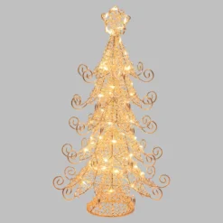Albero di Natale in metallo rame, h 35 cm, MicroLED bianco caldo