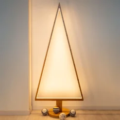 Albero di Natale triangolare in legno naturale, 145 cm, led bianco caldo, uso interno
