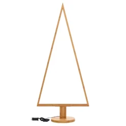 Albero di Natale triangolare in legno naturale, 145 cm, led bianco caldo, uso interno