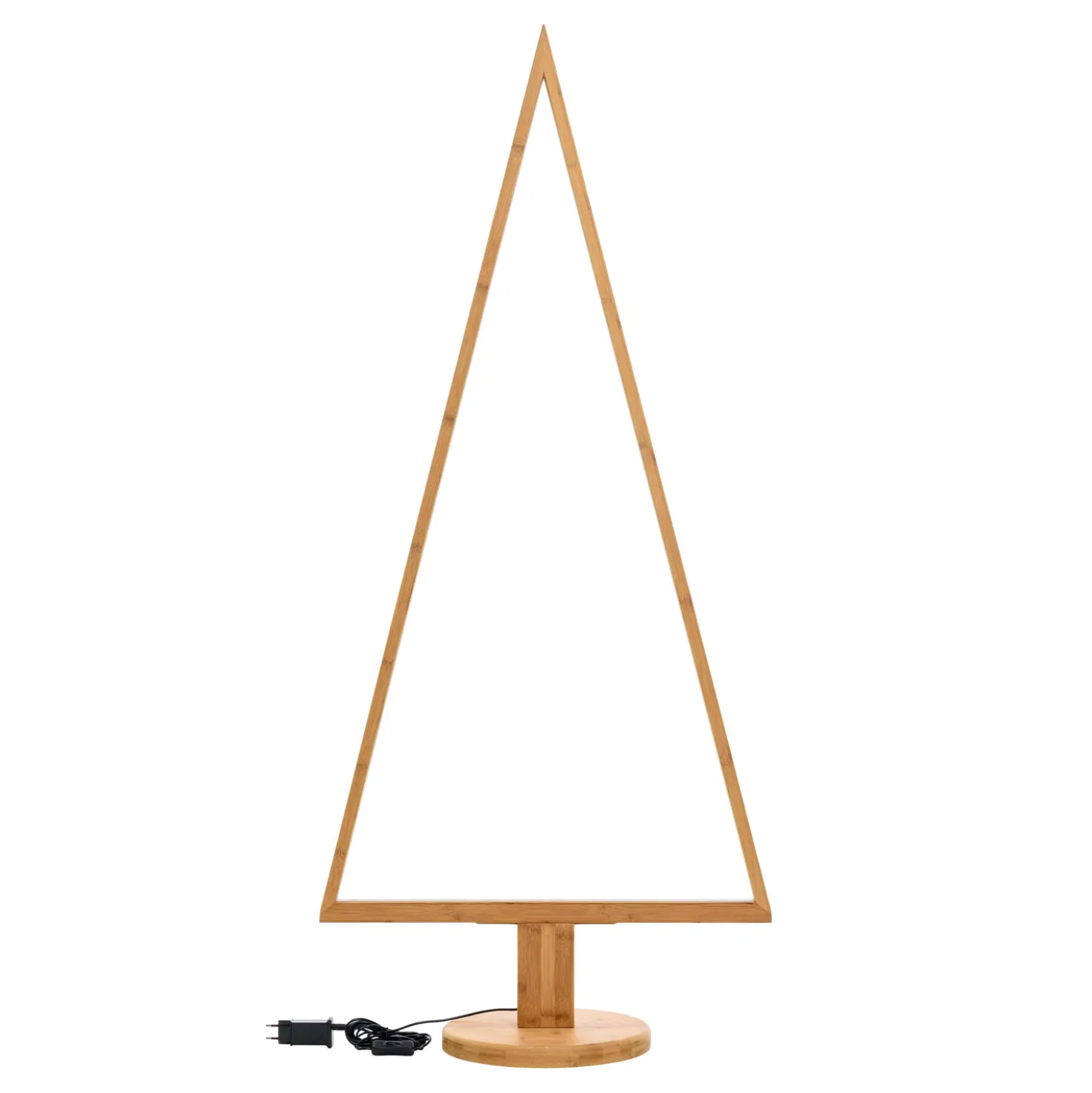 Albero di Natale triangolare in legno naturale, 145 cm, led bianco caldo, uso interno
