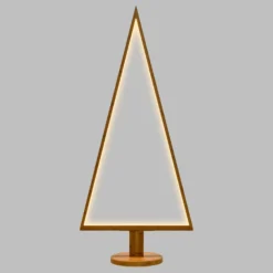 Albero di Natale triangolare in legno naturale, 145 cm, led bianco caldo, uso interno
