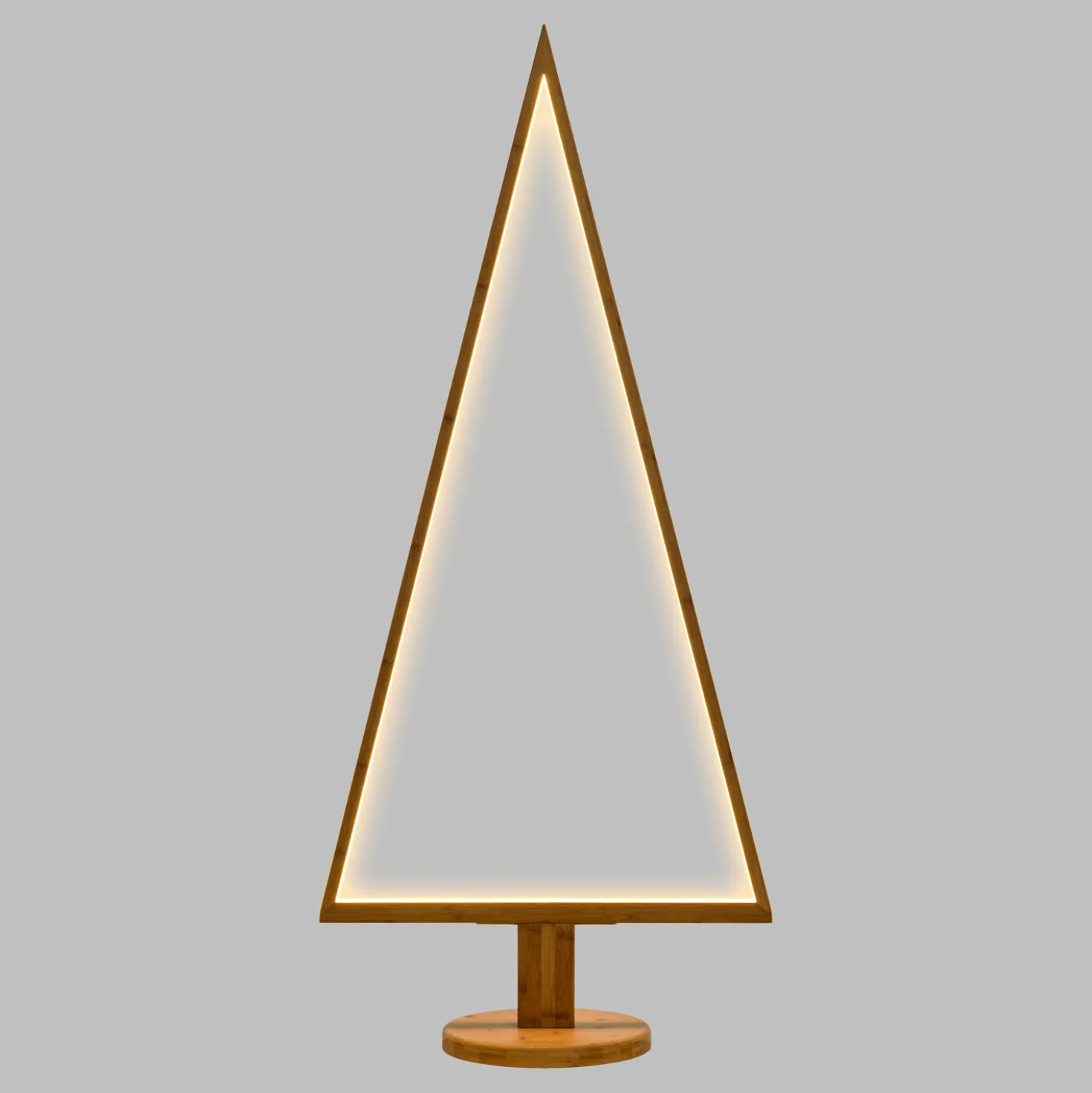 Albero di Natale triangolare in legno naturale, 145 cm, led bianco caldo, uso interno