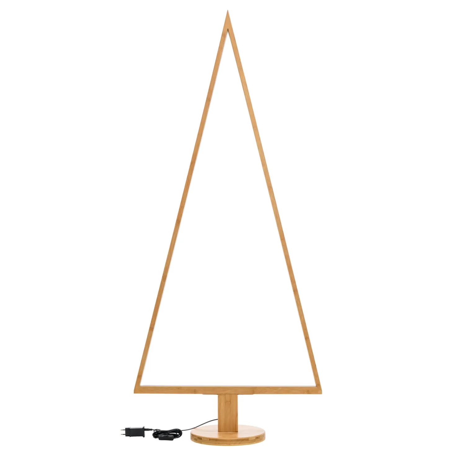 Albero di Natale triangolare in legno naturale, 170 cm, led bianco caldo, uso interno