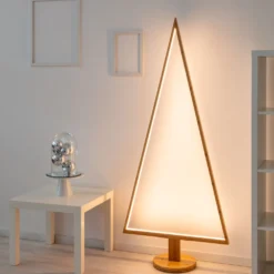 Albero di Natale triangolare in legno naturale, 170 cm, led bianco caldo, uso interno