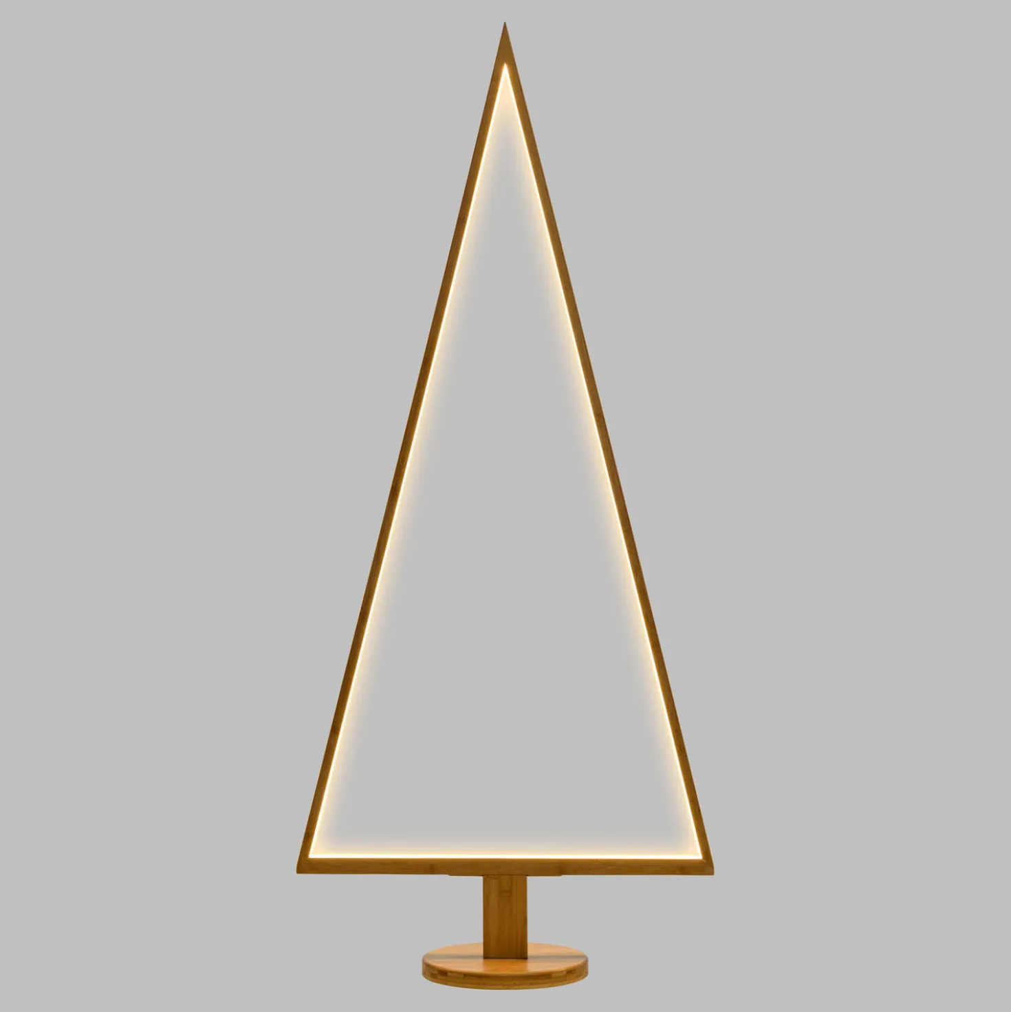 Albero di Natale triangolare in legno naturale, 170 cm, led bianco caldo, uso interno