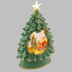 Albero di Natale verde antico, glitter scintillante, h 26 cm, musiche natalizie, led bianco caldo