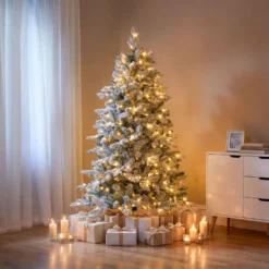 Albero Innevato in finto pino 180 cm, 360 led integrati bianco caldo