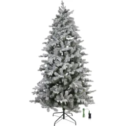 Albero Innevato in finto pino 210 cm, 500 led integrati bianco caldo