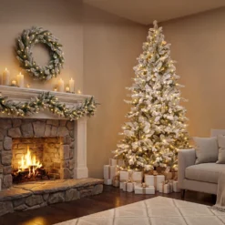 Albero Innevato in finto pino 240 cm, 710 led integrati bianco caldo