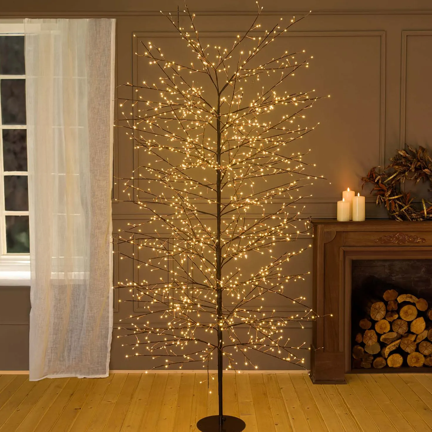 Albero luminoso Tiglio marrone 2,3 m, 1560 microled bianco caldo, uso interno