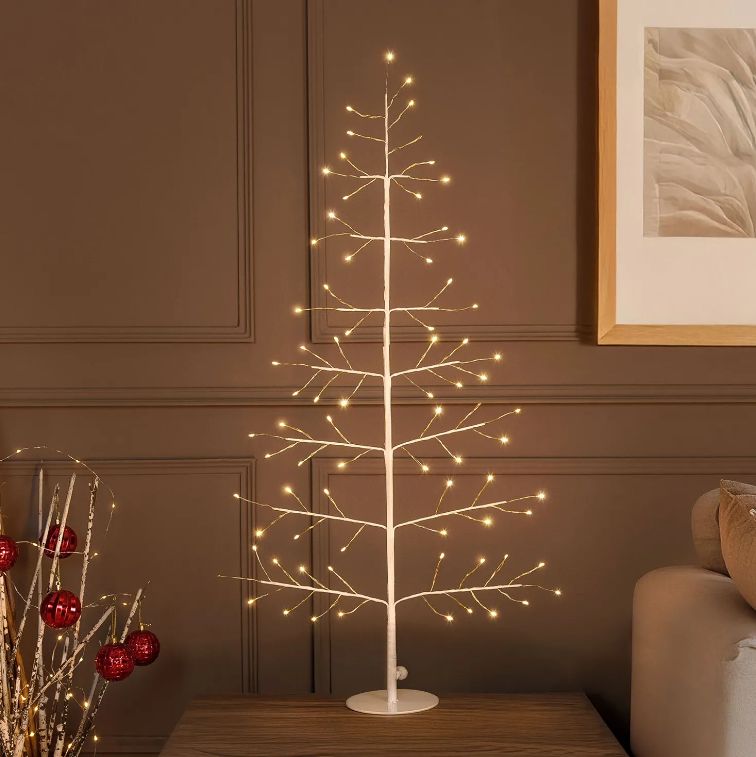 Albero Ramo di Tiglio bianco 2D h 0,9 m, 78 microled, bianco caldo, uso interno