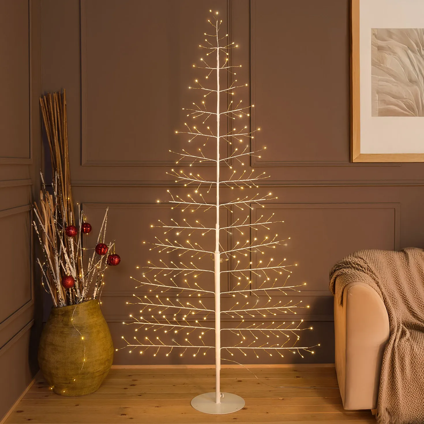 Albero Ramo di Tiglio bianco 2D h 1,8 m, 276 microled, bianco caldo, uso interno