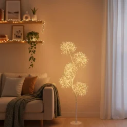 Albero Ramo 5 sfere RICCO bianco, h 1,2 m, 1200 microled bianco caldo, uso interno
