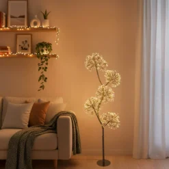 Albero Ramo 5 sfere RICCO nero, h 1,2 m, 1200 microled bianco caldo, uso interno