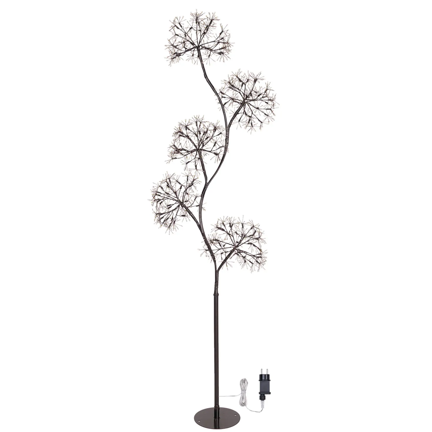 Albero Ramo 5 sfere RICCO nero, h 1,2 m, 1200 microled bianco caldo, uso interno
