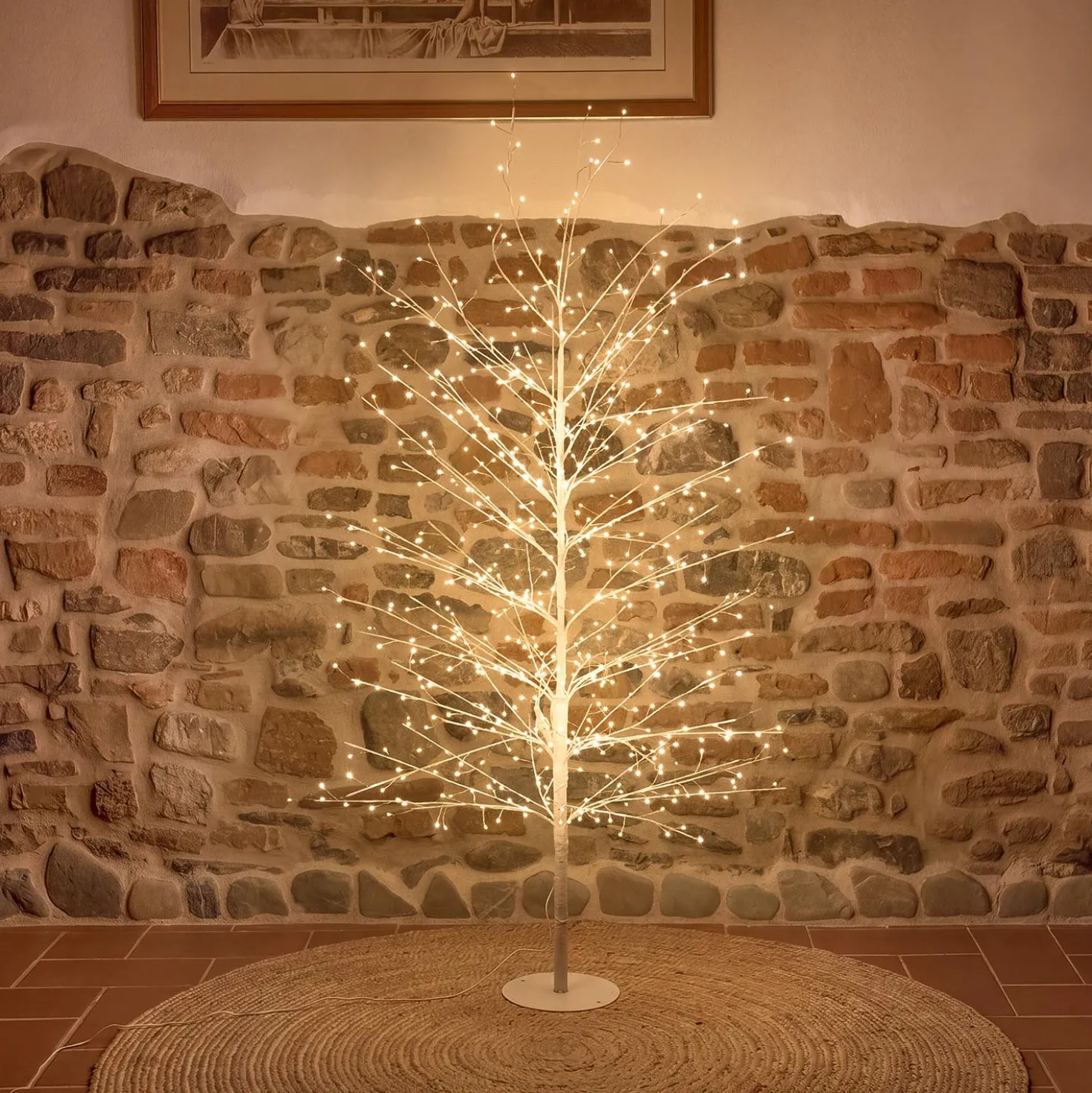 Albero Ramo Tiglio bianco h 1,5 m, 640 microled bianco caldo, uso interno