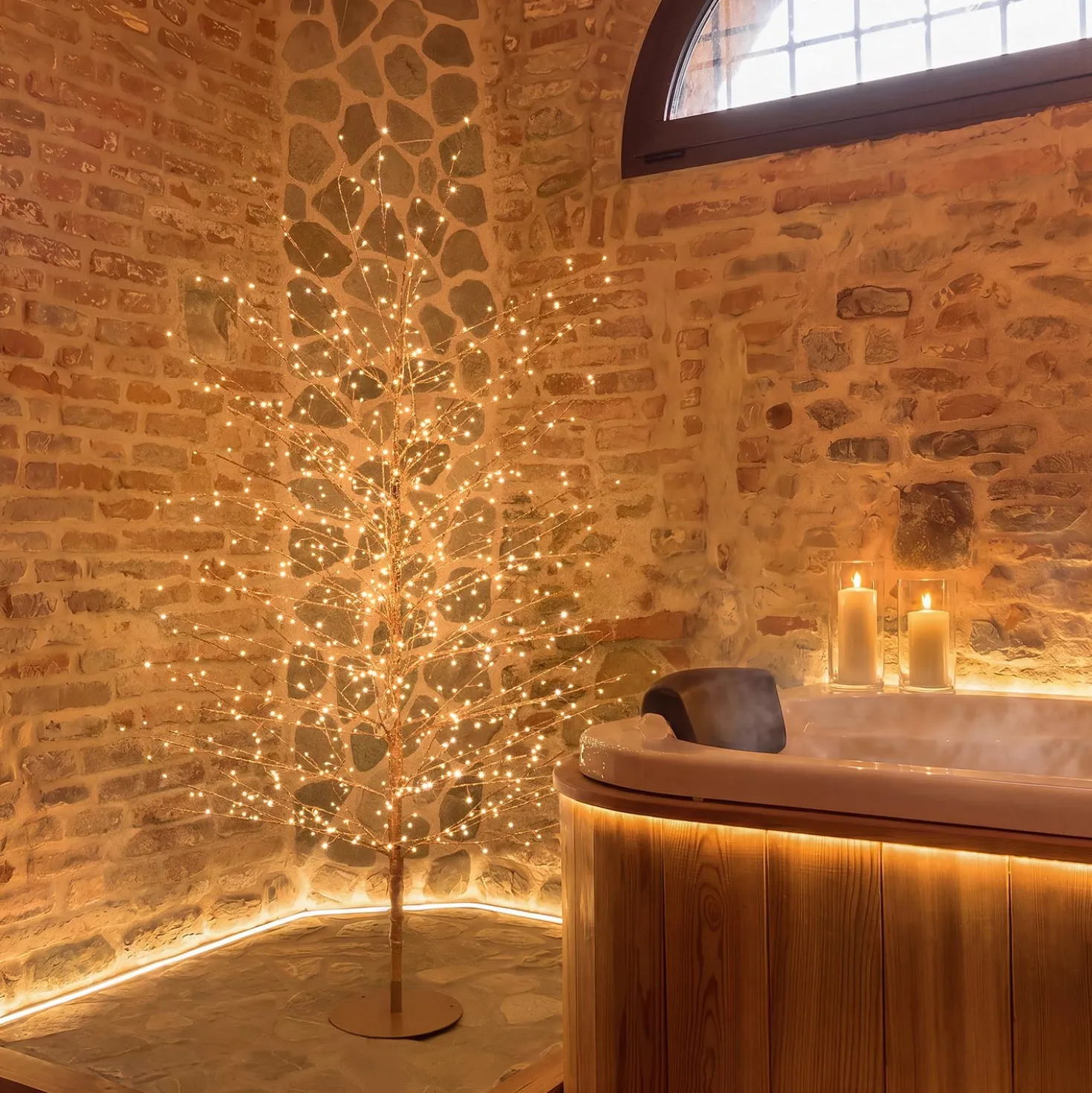 Albero Ramo Tiglio oro rosa h 1,7 m, 784 microled bianco caldo, uso interno