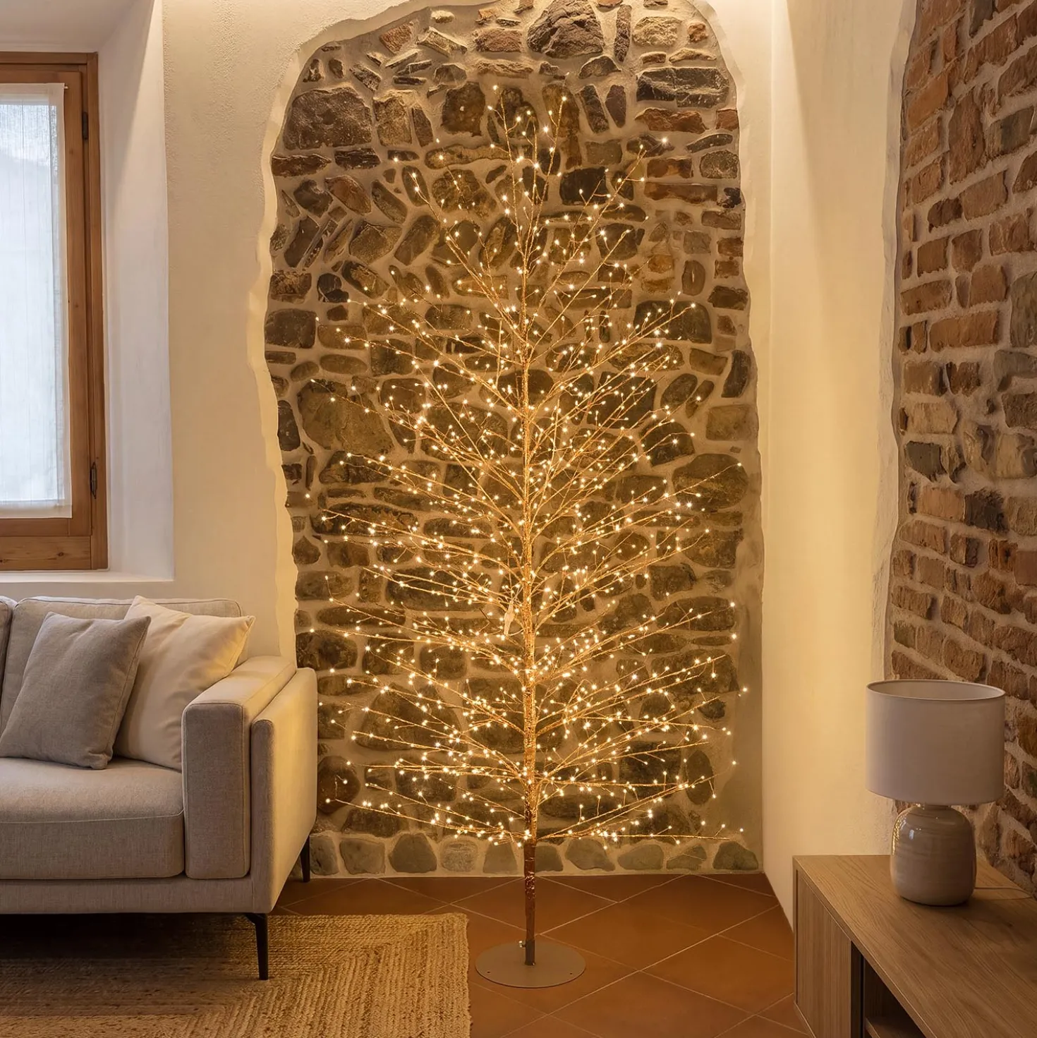 Albero Ramo Tiglio oro rosa h 2 m, 1120 microled bianco caldo, uso interno