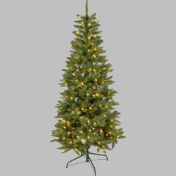 Albero Slim in finto pino 180 cm, 300 led integrati bianco caldo