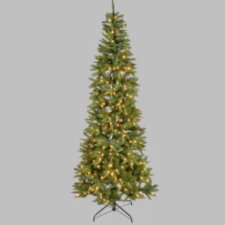 Albero Slim in finto pino 240 cm, 500 led integrati bianco caldo