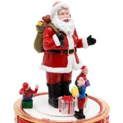 Babbo Natale con Elfi in movimento rotatorio, h 19 cm, musiche natalizie