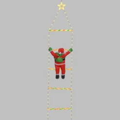 Babbo Natale su scala luminosa, h 200 cm, Dual LED bianco caldo e multicolor