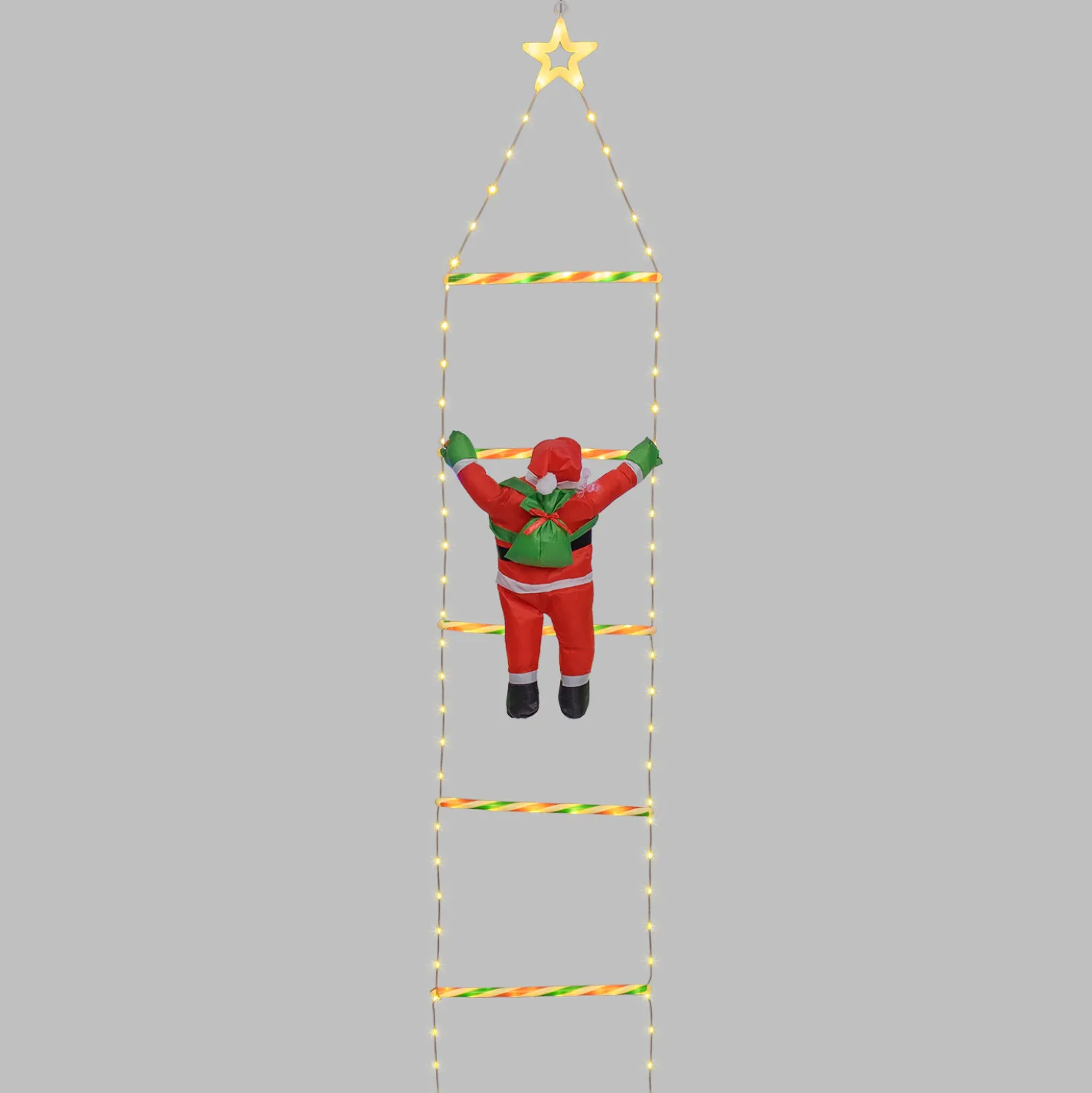 Babbo Natale su scala luminosa, h 200 cm, Dual LED bianco caldo e multicolor