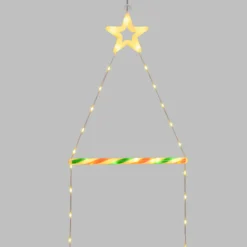 Babbo Natale su scala luminosa, h 200 cm, Dual LED bianco caldo e multicolor