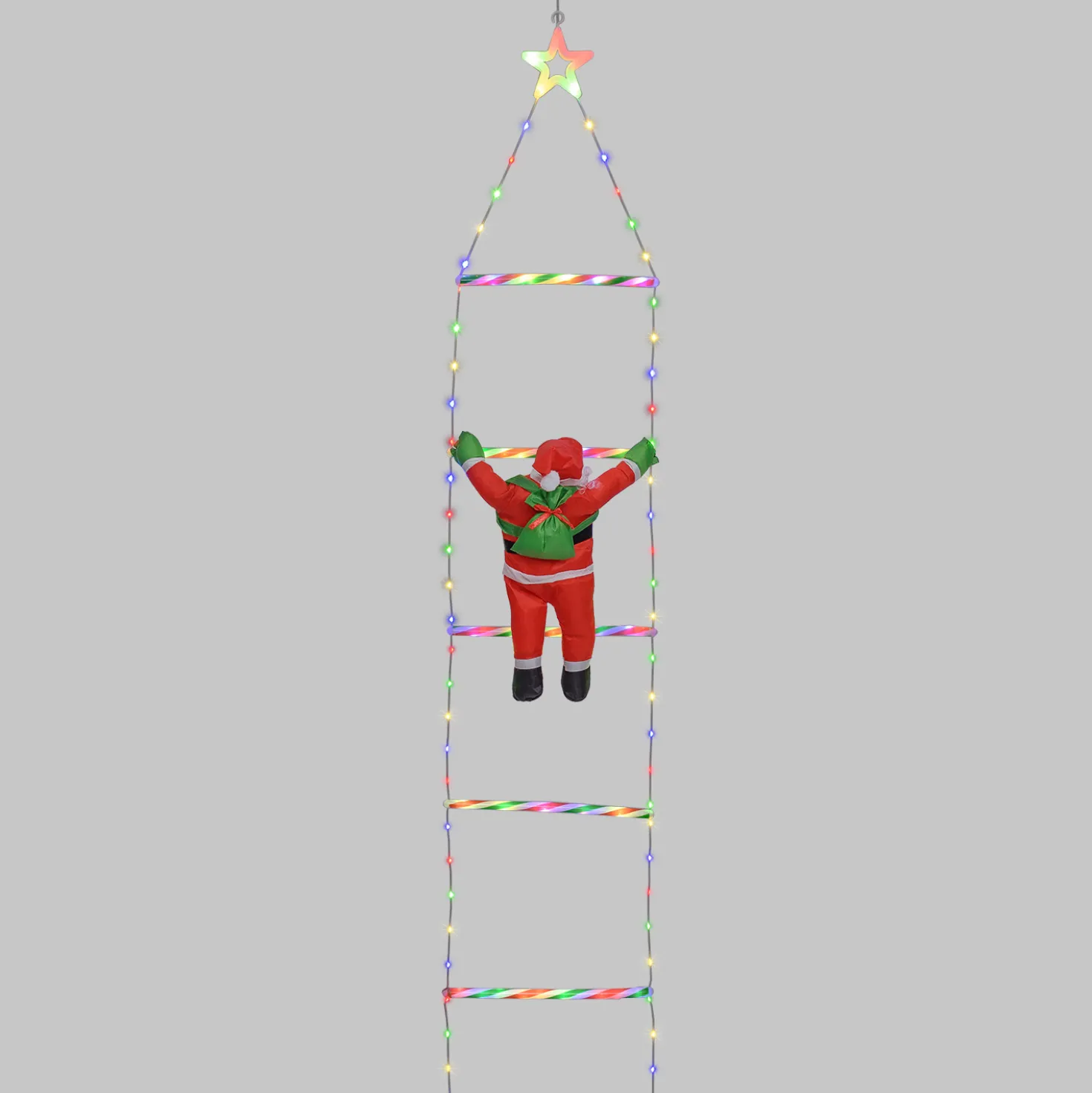 Babbo Natale su scala luminosa, h 200 cm, Dual LED bianco caldo e multicolor