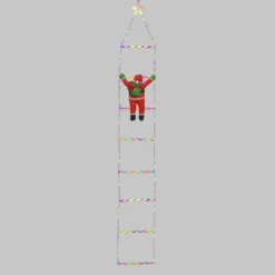 Babbo Natale su scala luminosa, h 200 cm, Dual LED bianco caldo e multicolor