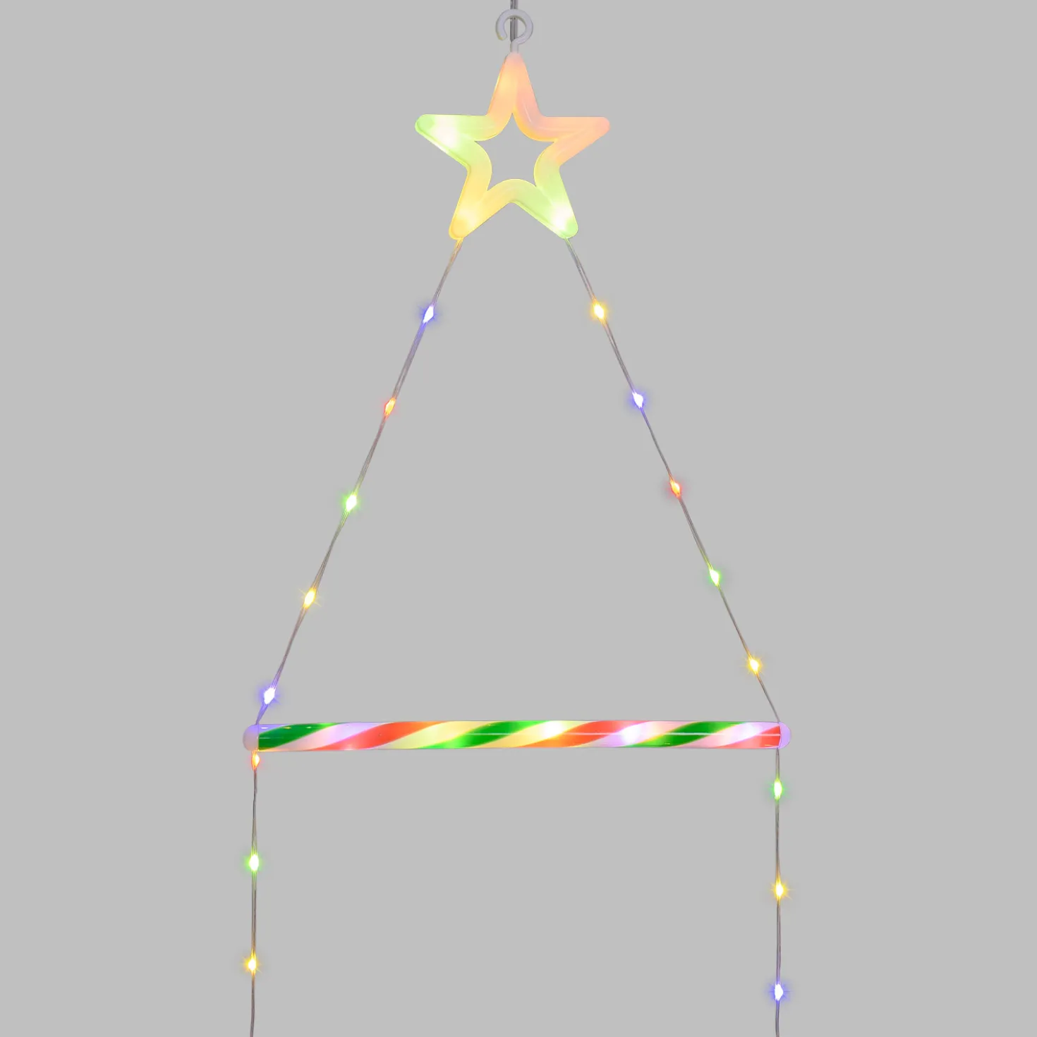 Babbo Natale su scala luminosa, h 200 cm, Dual LED bianco caldo e multicolor