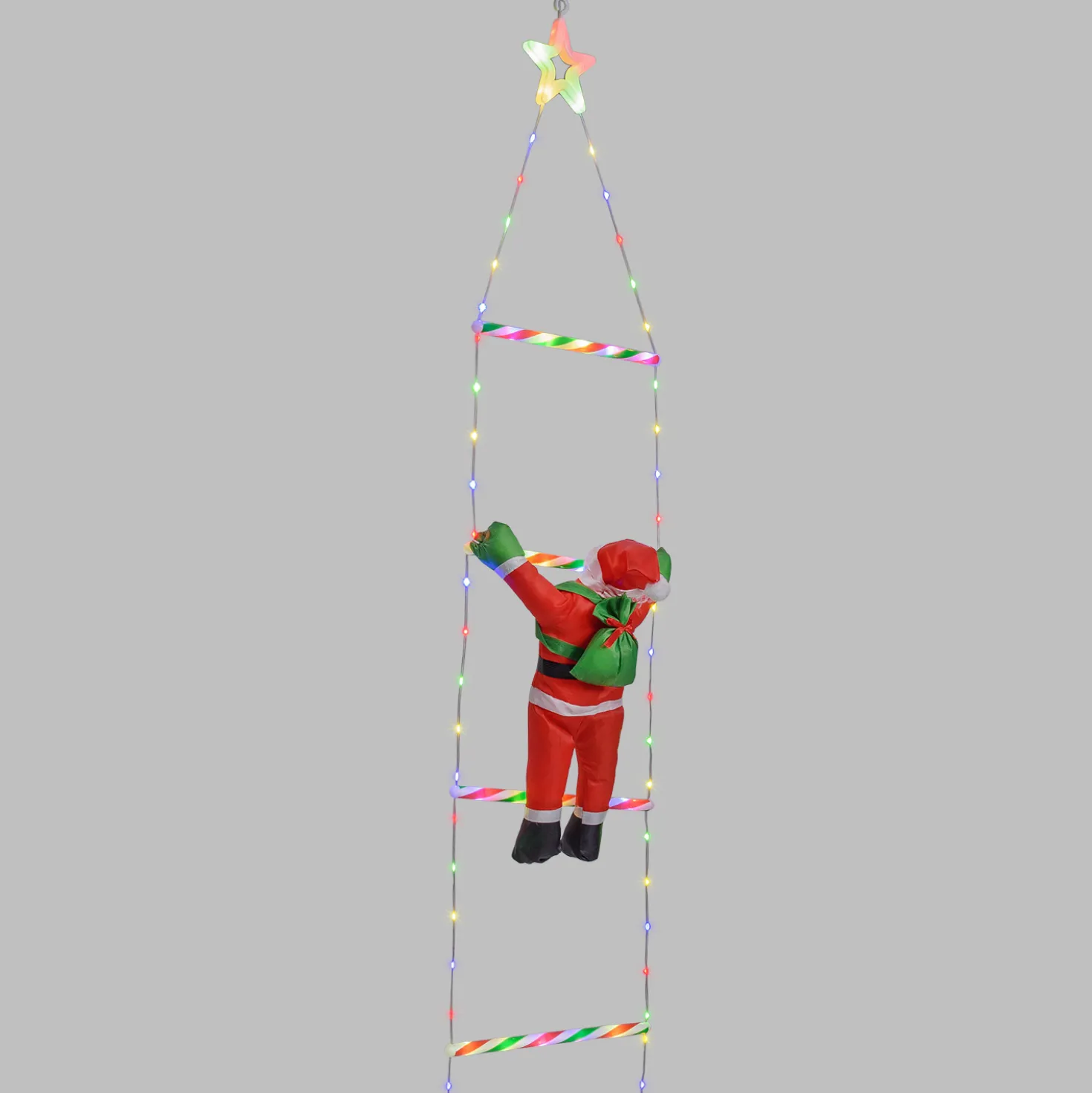 Babbo Natale su scala luminosa, h 200 cm, Dual LED bianco caldo e multicolor
