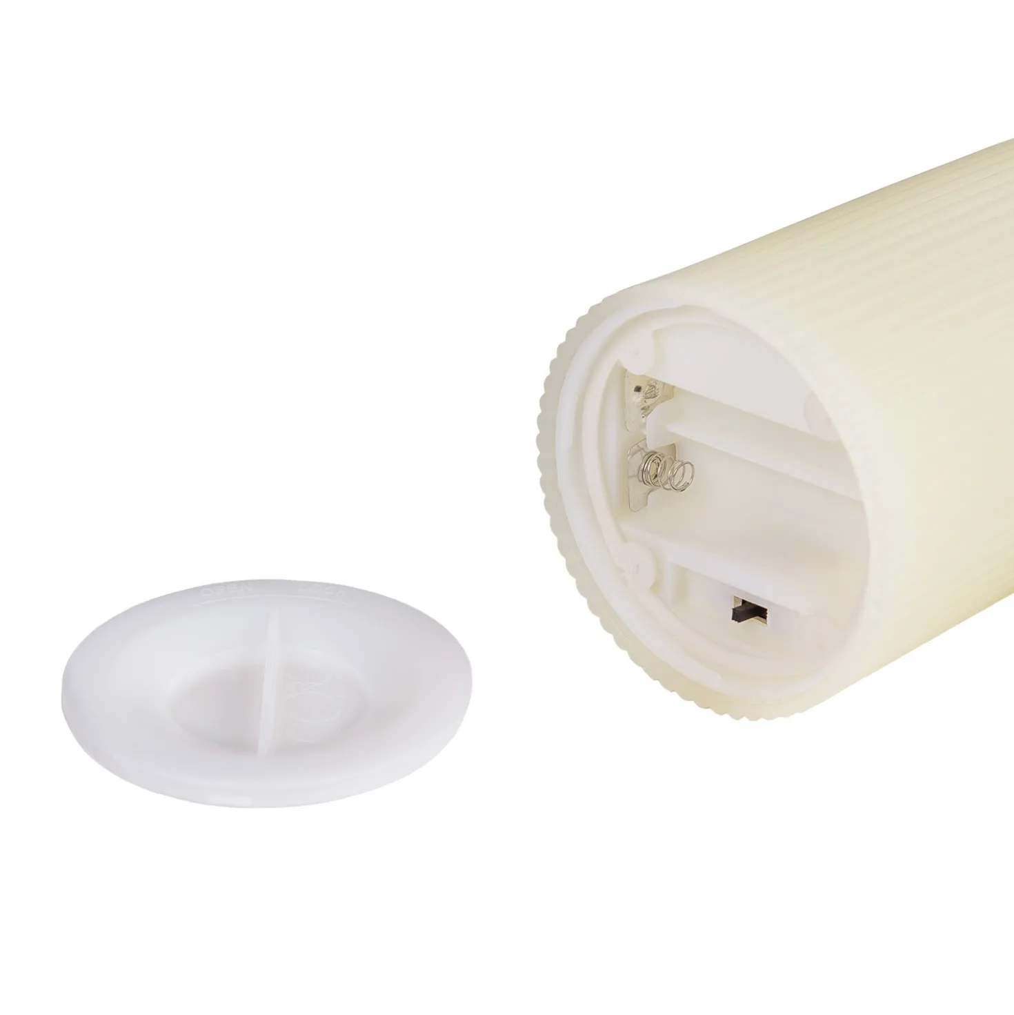 Candela Avorio a Coste per uso esterno, h 15 cm, Ø 7,5cm, fiamma 3D con stoppino ed effetto cera sciolta
