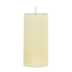 Candela Avorio a Coste per uso esterno, h 15 cm, Ø 7,5cm, fiamma 3D con stoppino ed effetto cera sciolta