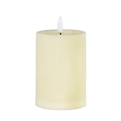 Candela Avorio a Coste per uso esterno, h 10 cm, Ø 7,5cm, fiamma 3D con stoppino ed effetto cera sciolta
