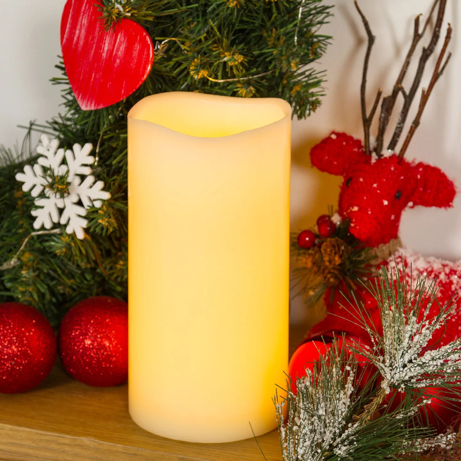 Candela avorio h 20 cm, led bianco caldo