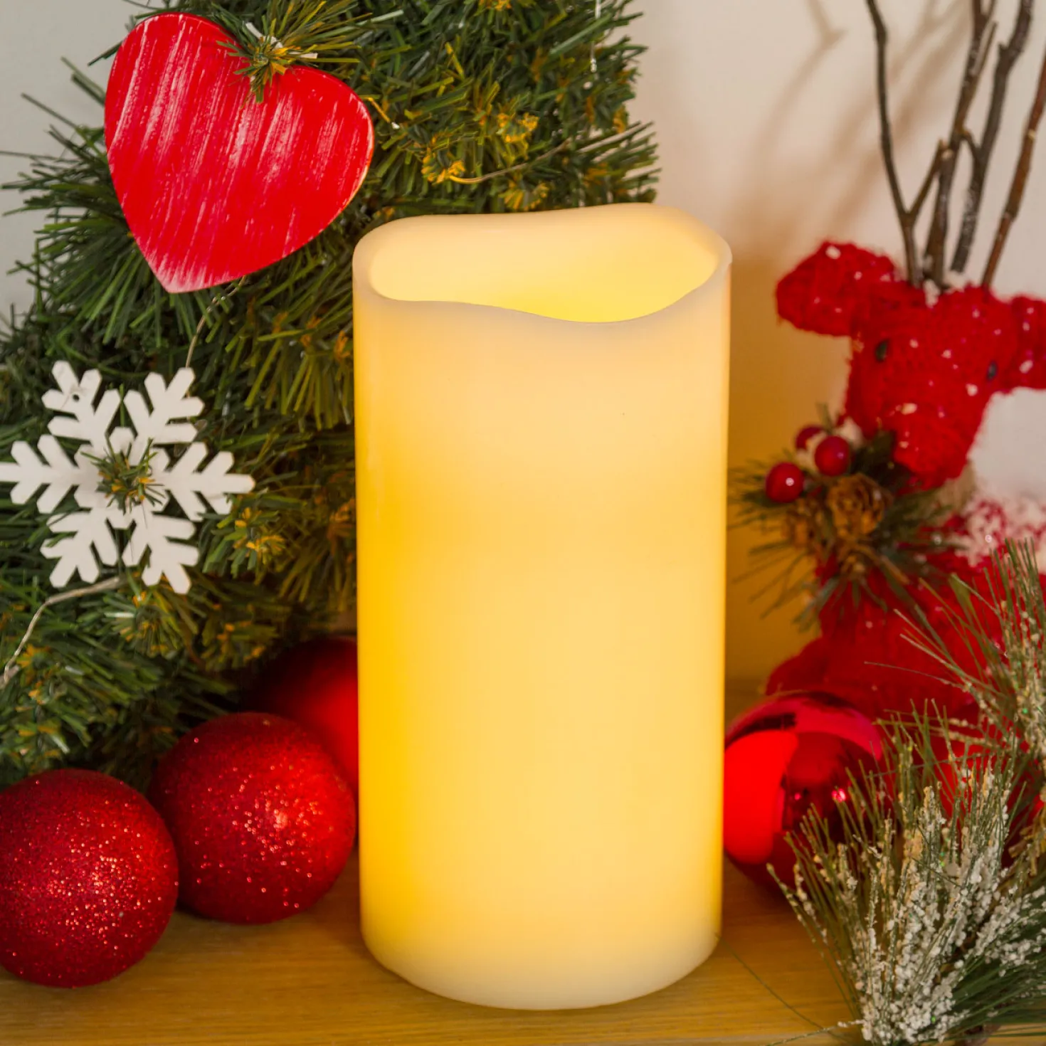 Candela avorio h 20 cm, led bianco caldo